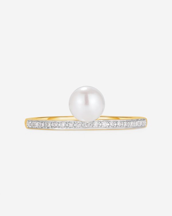 Pearl + Pavé Diamond Ring Discount